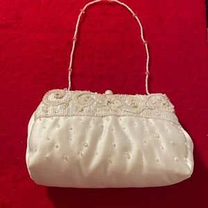 Vintage Unbranded Bridal Clear Rhinestone and Ivory Satin Purse- Wedding Day Bag